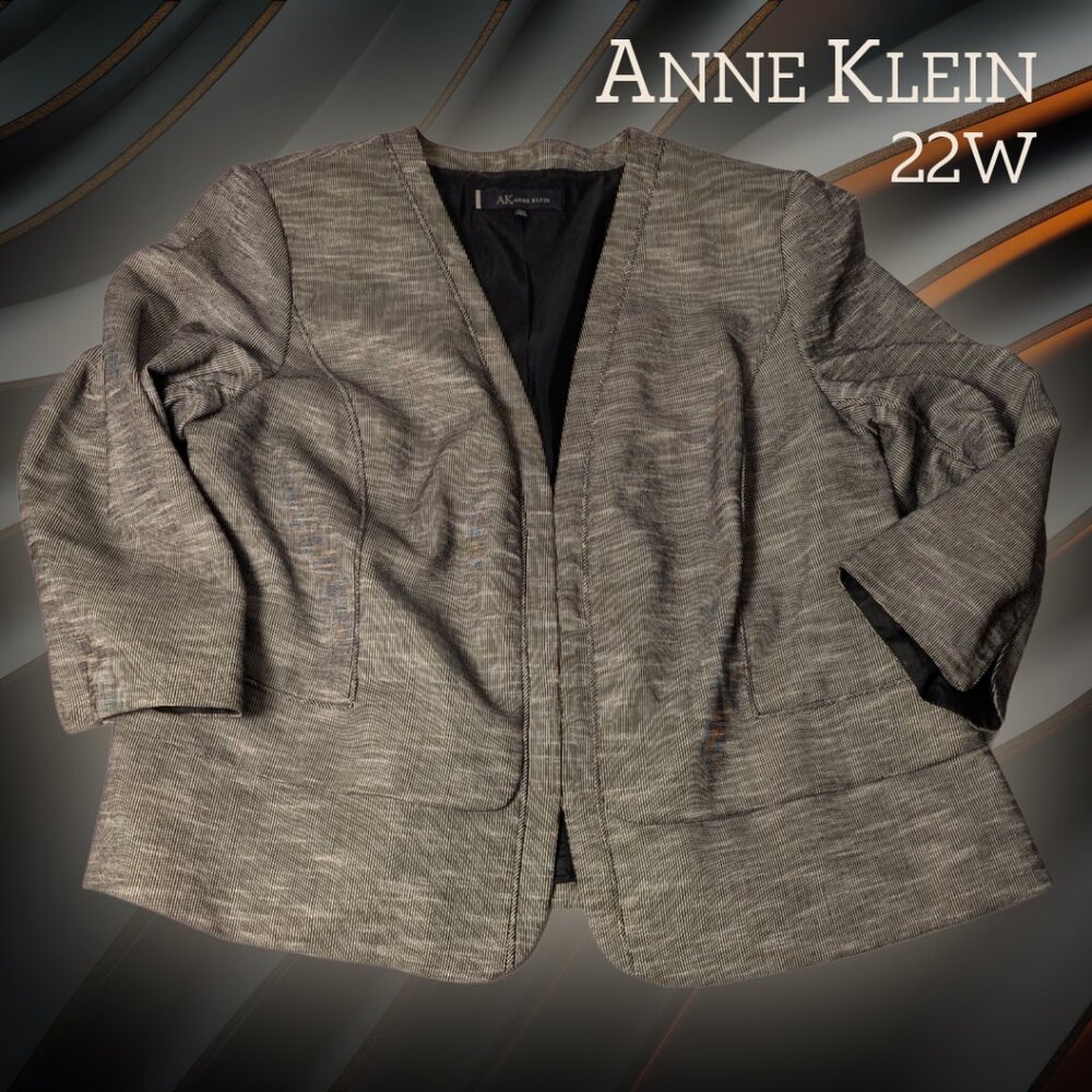 Anne Klein 22W Blazer 100% Cotton Grey/Black Invisible Hook&Eye Closure Front
